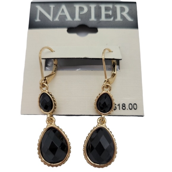 NEW Napier tear drop lever back drop black earrings - Picture 1 of 3